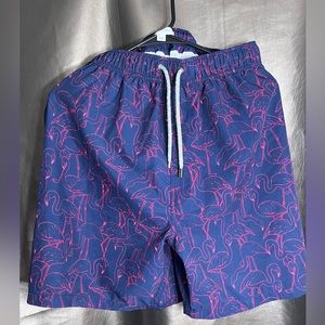 Men’s XXL Vintage Summer Swim Shorts Pink Flamingo on Dark Blue, New w/o Tags